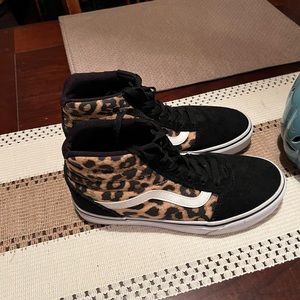 Womens size 7.5 high top vans cheetah